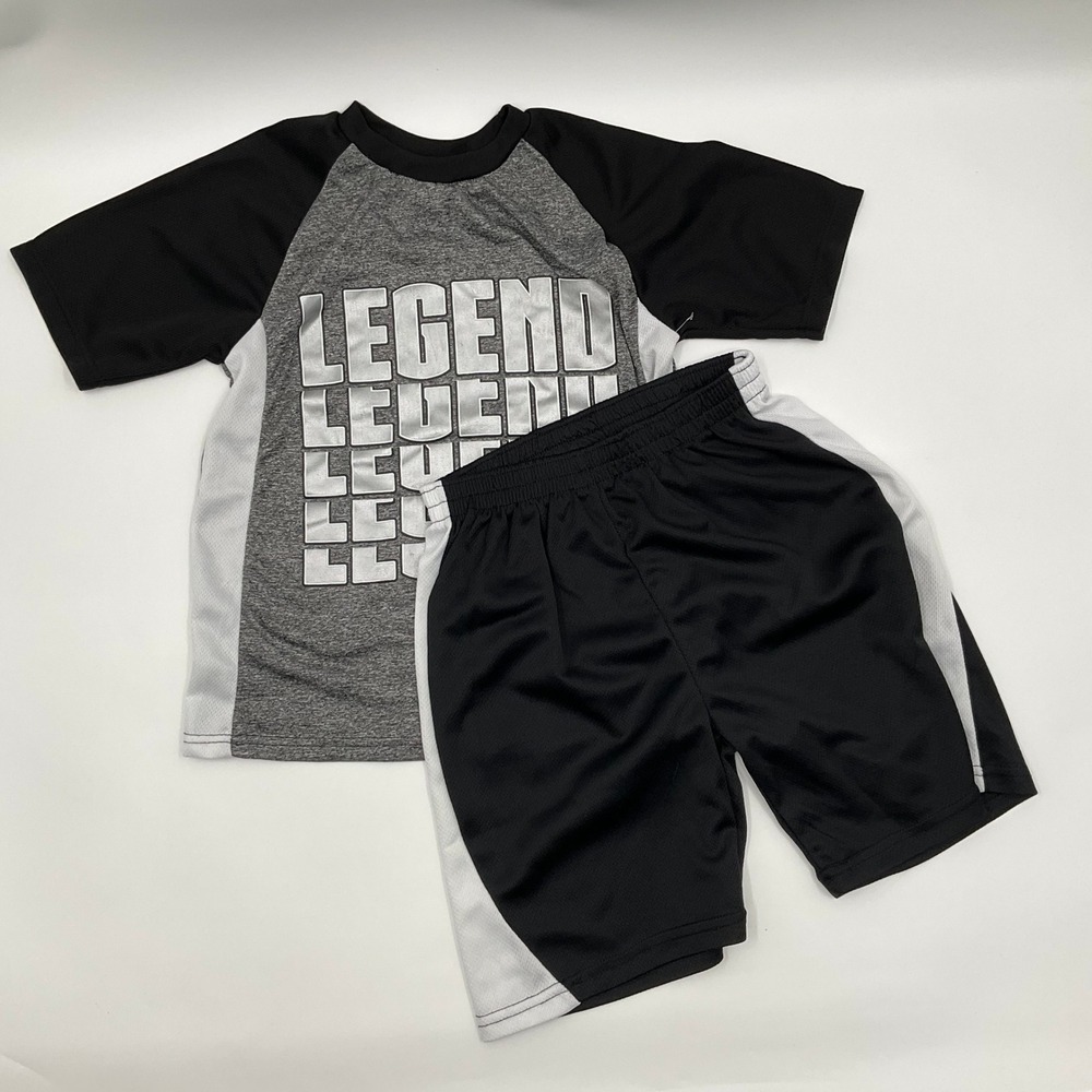 Boys 2 Pc Set Activewear Shirt Shorts M 8/10 Sporty Active Play Skater Athletic